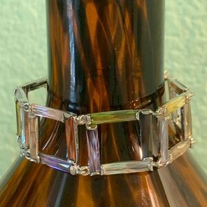 Silver-tone Iridescent Rectangular Stone Bracelet - Multi-Color